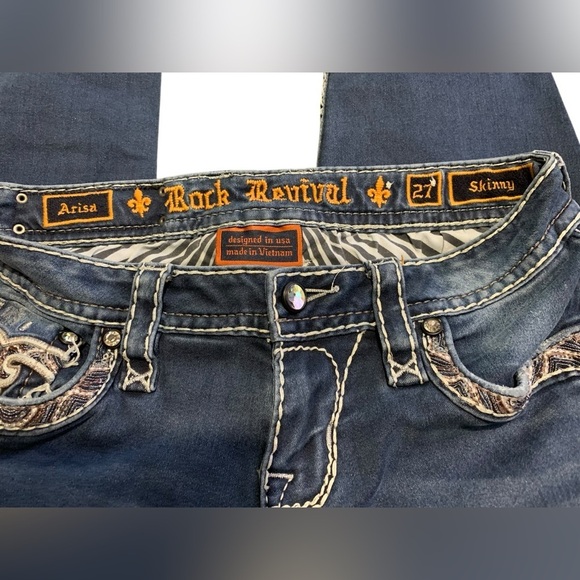 Rock Revival Arisa Skinny Jeans Size 27 Bling Distressed Embellished Stretch - Picture 9 of 13